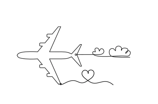 Abstract Plane Heart Line Drawing White Background — Stock Vector