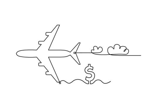 Abstraktes Flugzeug Mit Dollar Als Linienzeichnung Auf Weißem Hintergrund — Stockvektor