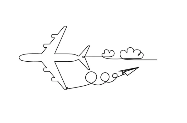 Abstract Plane Paper Plane Line Drawing White Background — Stock Vector