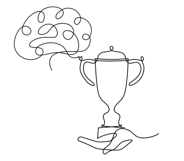 Copa Abstracta Con Cerebro Como Líneas Continuas Dibujando Sobre Blanco — Vector de stock