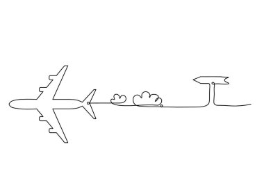 Beyaz arkaplanda çizgi çizimi olarak yönünü gösteren soyut bir düzlem