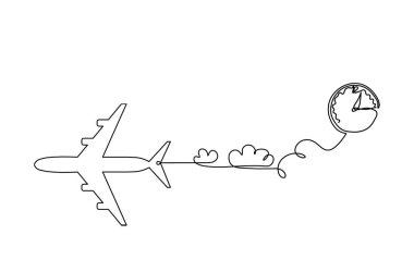 Beyaz arkaplan üzerinde çizgi olarak saat olan soyut düzlem