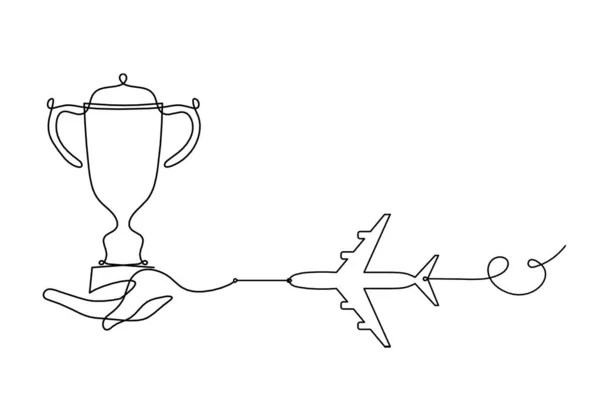 Copa Abstracta Con Plano Como Líneas Continuas Dibujando Sobre Blanco — Vector de stock