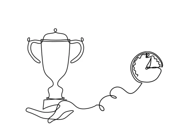 Copa Abstracta Con Reloj Como Líneas Continuas Dibujando Sobre Blanco — Archivo Imágenes Vectoriales