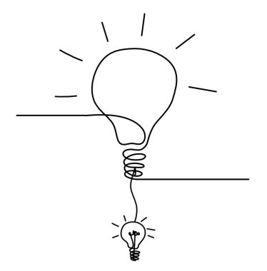 Beyaz arkaplan üzerine çizgi çizimi olarak ampullü soyut ampul