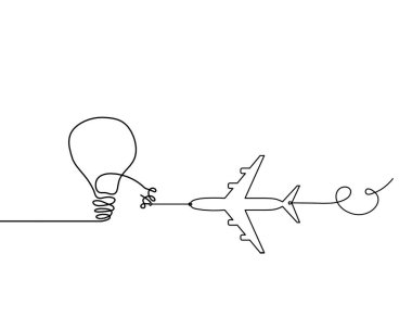 Soyut ampul ve beyaz arkaplan üzerine çizgi çizimi