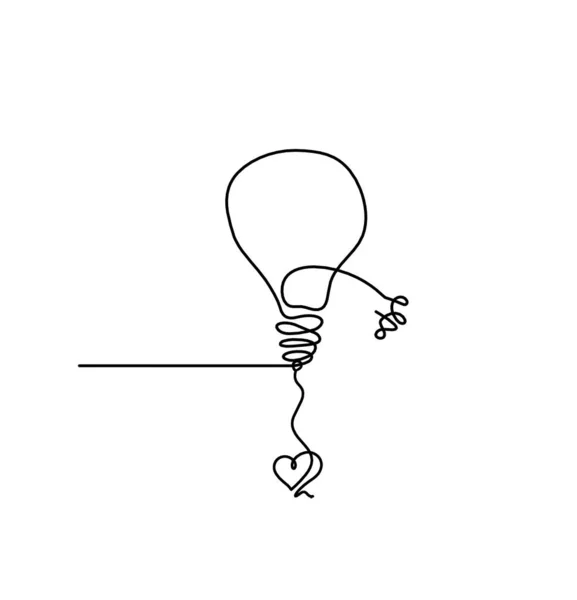 Bombilla Luz Abstracta Con Corazón Como Dibujo Línea Sobre Fondo — Vector de stock