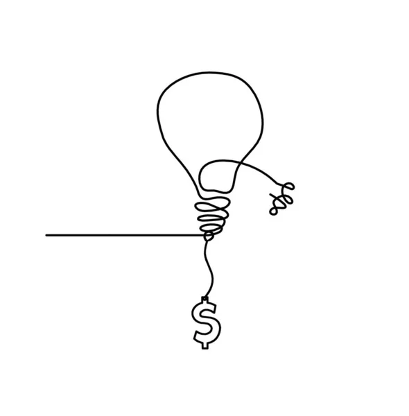 Ampoule Abstraite Avec Dollar Comme Dessin Trait Sur Fond Blanc — Image vectorielle