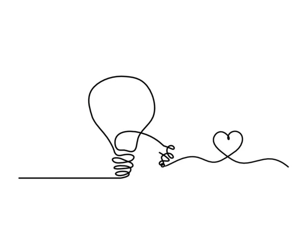 Bombilla Luz Abstracta Con Corazón Como Dibujo Línea Sobre Fondo — Vector de stock