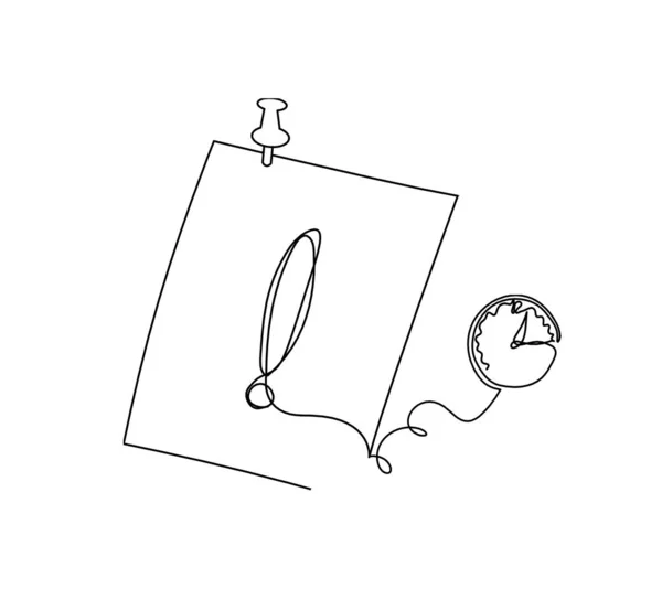 Abstraktes Papier Mit Büroklammer Und Uhr Als Linienzeichnung Auf Weißem — Stockvektor