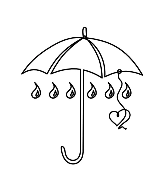 Beyaz Arkaplanda Çizgi Olarak Kalbi Olan Soyut Şemsiye — Stok Vektör