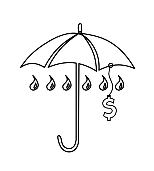 Paraguas Abstracto Con Dólar Como Dibujo Línea Sobre Fondo Blanco — Vector de stock
