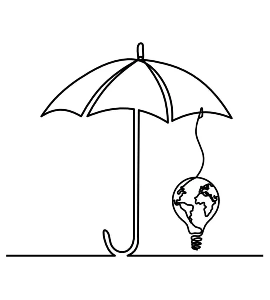 Abstrakter Regenschirm Mit Glühbirne Als Linienzeichnung Auf Weißem Hintergrund — Stockvektor