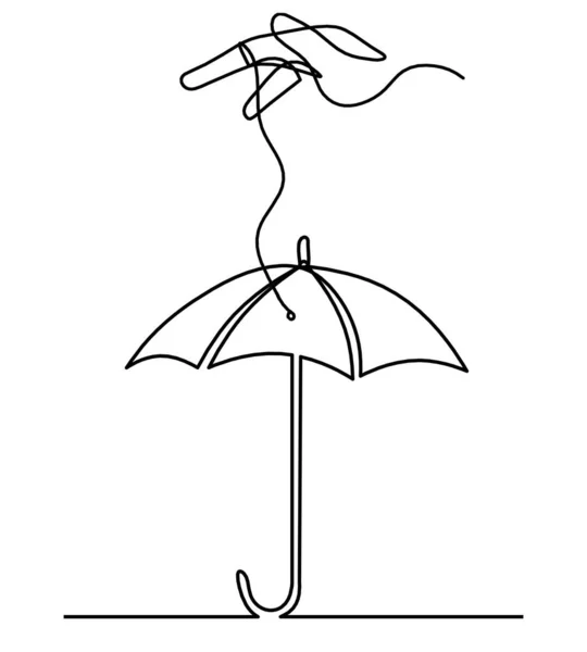Paraguas Abstracto Con Mano Como Dibujo Línea Sobre Fondo Blanco — Vector de stock