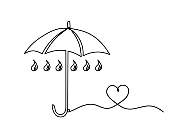 Paraguas Abstracto Con Corazón Como Dibujo Línea Sobre Fondo Blanco — Vector de stock