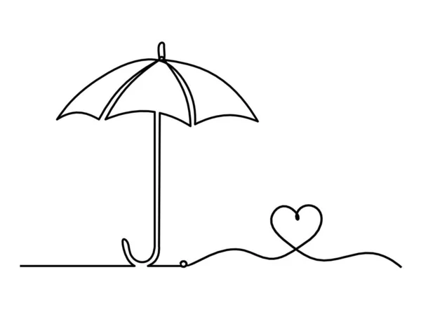 Paraguas Abstracto Con Corazón Como Dibujo Línea Sobre Fondo Blanco — Vector de stock
