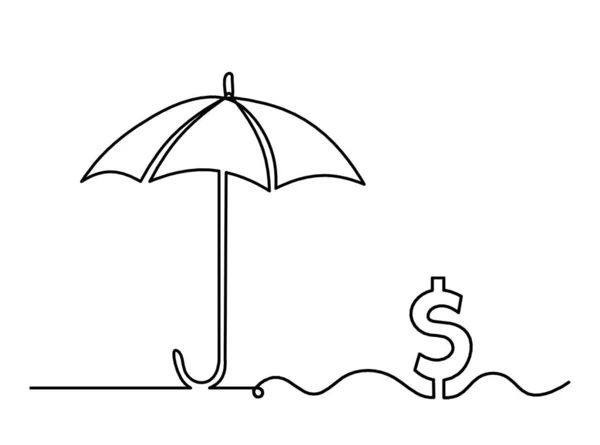 Paraguas Abstracto Con Dólar Como Dibujo Línea Sobre Fondo Blanco — Vector de stock