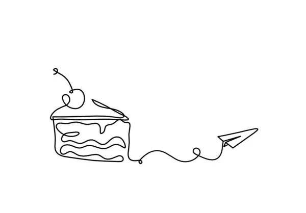 Abstrakte Ruhe Von Kuchen Und Papierflieger Als Durchgehende Linien Auf — Stockvektor