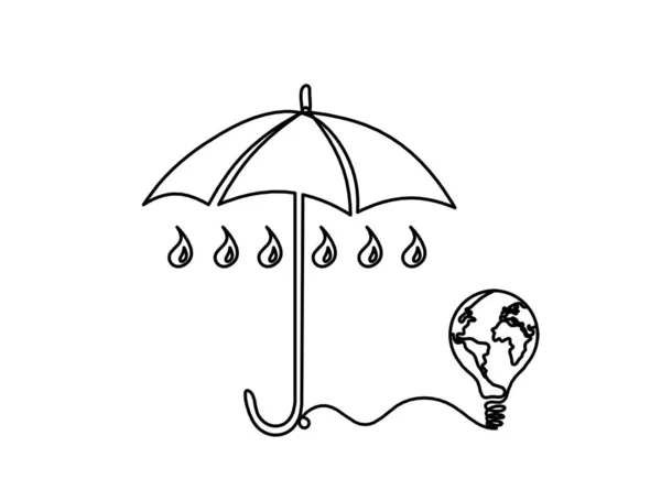 Paraguas Abstracto Con Bombilla Como Dibujo Línea Sobre Fondo Blanco — Vector de stock