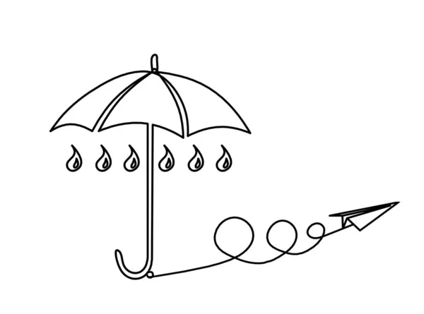 Paraguas Abstracto Con Plano Papel Como Dibujo Línea Sobre Fondo — Vector de stock