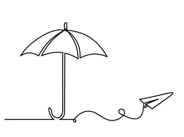 Abstrakt Paraply Med Papper Plan Som Linje Ritning Vit Bakgrund — Stock vektor