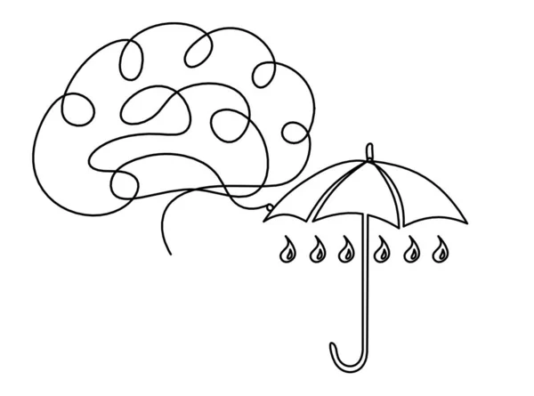 Abstrakter Regenschirm Mit Gehirn Als Linienzeichnung Auf Weißem Hintergrund — Stockvektor
