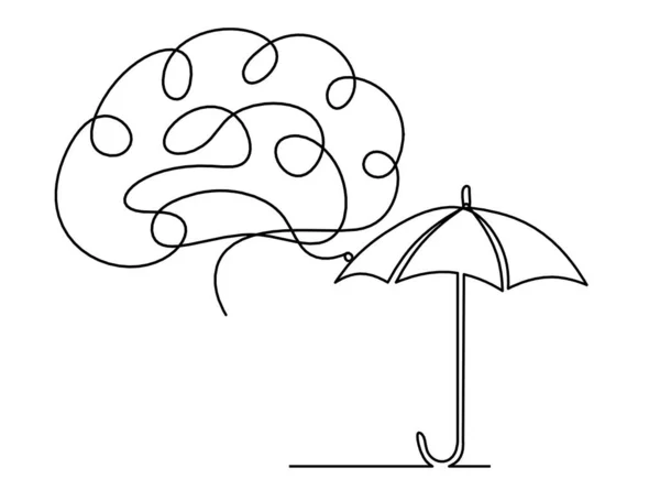 Beyni Beyaz Arkaplanda Çizgi Olarak Çizilen Soyut Şemsiye — Stok Vektör
