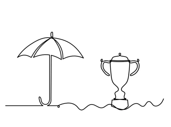 Abstrakter Regenschirm Mit Trophäe Als Linienzeichnung Auf Weißem Hintergrund — Stockvektor