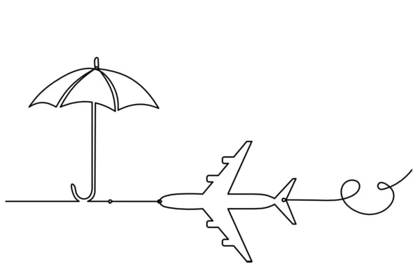 Abstrakcyjny Parasol Płaszczyzną Jako Rysunek Linii Białym Tle — Wektor stockowy