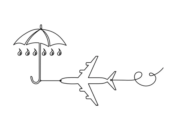 Abstraktní Deštník Rovinou Jako Čára Kreslení Bílém Pozadí — Stockový vektor