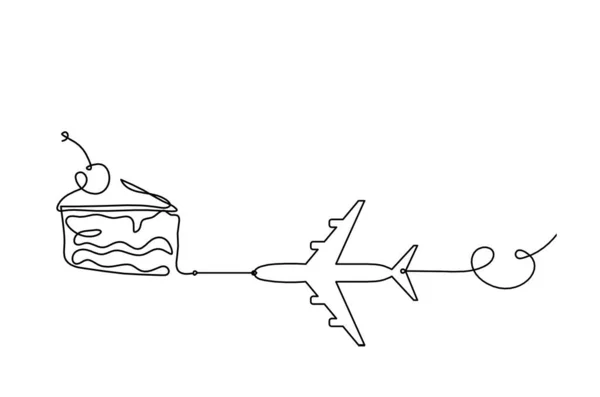 Abstrakte Ruhe Von Kuchen Und Flugzeug Als Durchgehende Linien Auf — Stockvektor