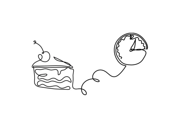 Abstrakte Ruhe Von Kuchen Und Uhr Als Durchgehende Linien Auf — Stockvektor