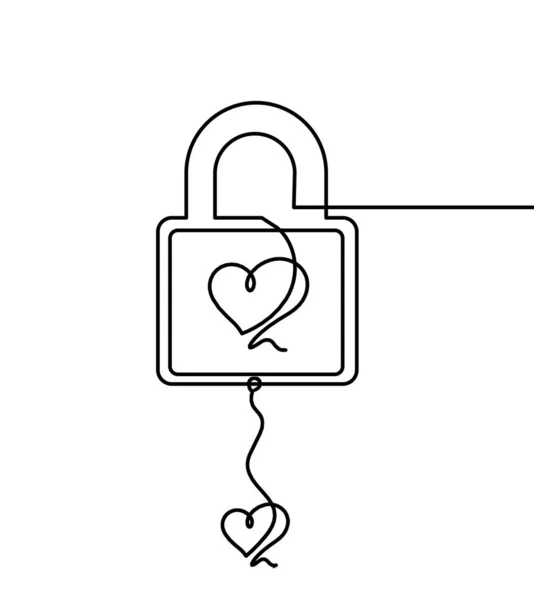 心脏为连续线 以白底为背景的心锁 — 图库矢量图片