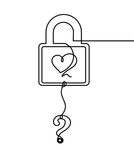 Abstract Heart Lock Question Mark Continuous Line Drawing White Background — Stock Vector