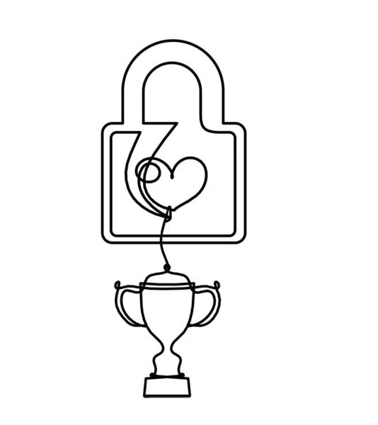 Abstract Heart Lock Trophy Continuous Line Drawing White Background — Stock Vector