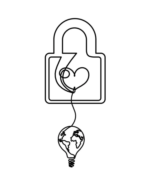 Αφηρημένη Καρδιά Κλειδώματος Λαμπτήρα Συνεχή Γραμμή Σχέδιο Λευκό Φόντο — Διανυσματικό Αρχείο
