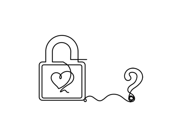 Αφηρημένη Καρδιά Κλειδαριά Ερωτηματικό Συνεχή Γραμμή Σχέδιο Λευκό Φόντο — Διανυσματικό Αρχείο