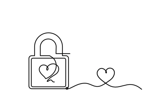 Αφηρημένη Καρδιά Lock Την Καρδιά Συνεχή Γραμμή Σχέδιο Λευκό Φόντο — Διανυσματικό Αρχείο