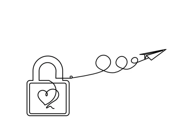 Αφηρημένη Κλειδαριά Καρδιάς Χάρτινο Επίπεδο Συνεχές Σχέδιο Γραμμής Λευκό Φόντο — Διανυσματικό Αρχείο