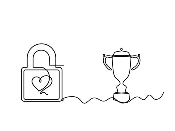 Abstract Heart Lock Trophy Continuous Line Drawing White Background — Stock Vector