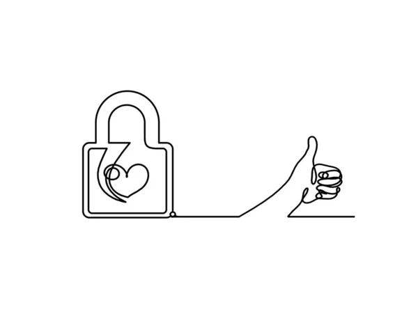 Abstract Heart Lock Hand Continuous Line Drawing White Background — Stock Vector
