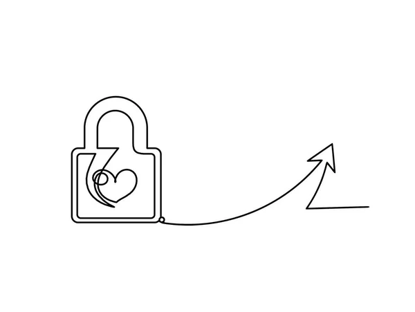Bloqueo Corazón Abstracto Con Flecha Como Dibujo Línea Continua Sobre — Vector de stock