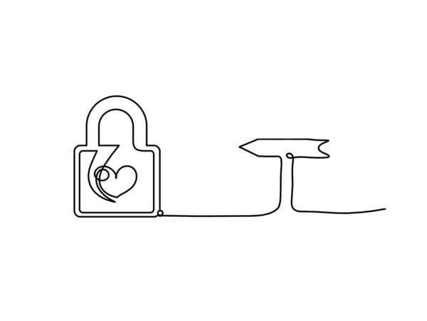 Abstract Heart Lock Arrow Continuous Line Drawing White Background — Stock Vector