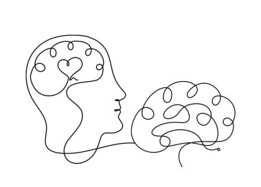 İnsan silueti beyni beyaz arkaplan üzerine çizgi çizer