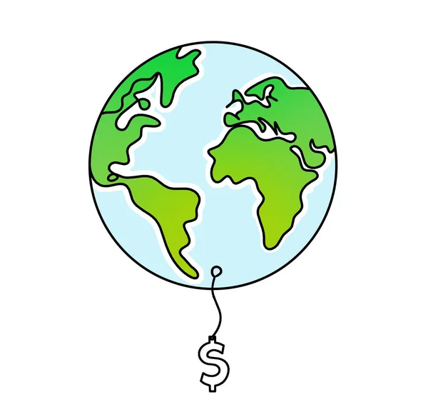 Planeta Cor Abstrato Terra Com Dólar Como Linha Desenhando Branco — Fotografia de Stock