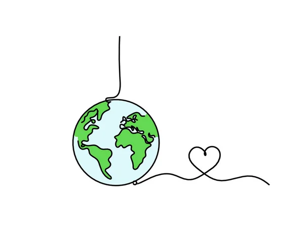 Abstrakt Färg Planet Jorden Med Hjärtat Som Linje Ritning Vit — Stockfoto