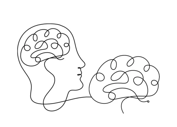 Homem Silhueta Cérebro Como Linha Desenho Fundo Branco — Fotografia de Stock