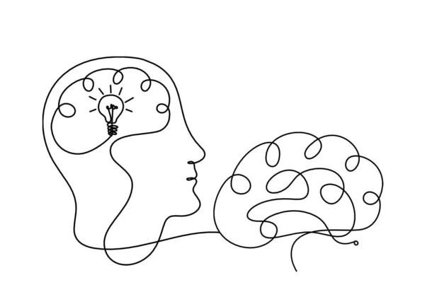 Hombre Silueta Cerebro Como Dibujo Línea Sobre Fondo Blanco — Foto de Stock