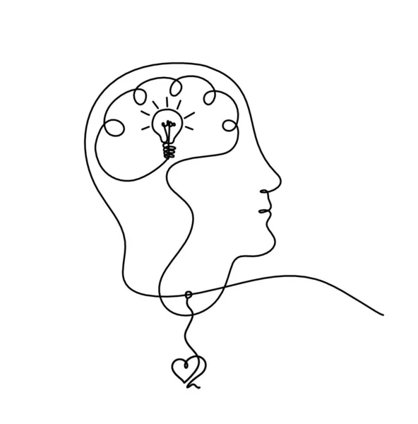 Uomo Silhouette Cervello Cuore Come Linea Disegno Sfondo Bianco — Vettoriale Stock