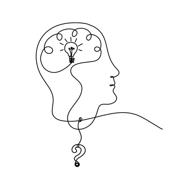 Hombre Silueta Cerebro Signo Interrogación Como Dibujo Línea Sobre Fondo — Vector de stock